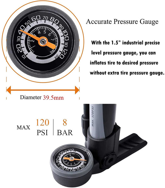 Bike tire pump with pressure online gauge