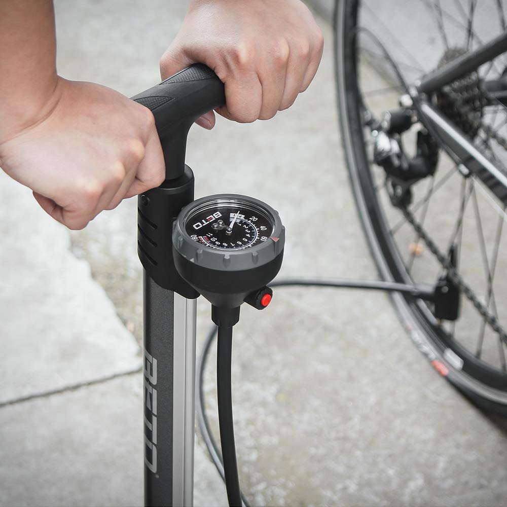 Mini Bike Pump Rotating Dual Nozzle Head with Built-in Gauge